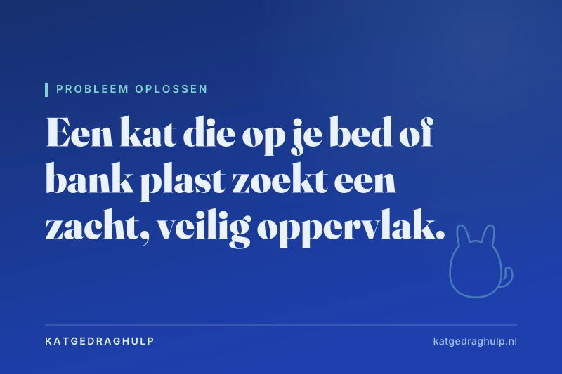 Tekstkaart van KatGedragHulp: Kat plast op bed of bank: stress, pijn of onzekerheid?